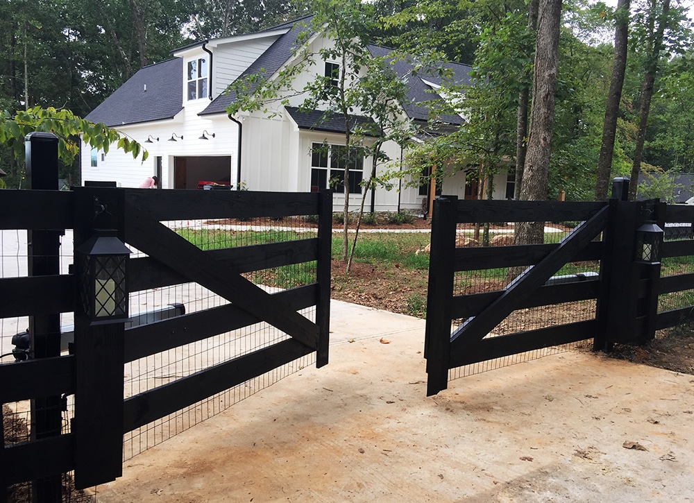 Horizontal 4-board wood driveway gate